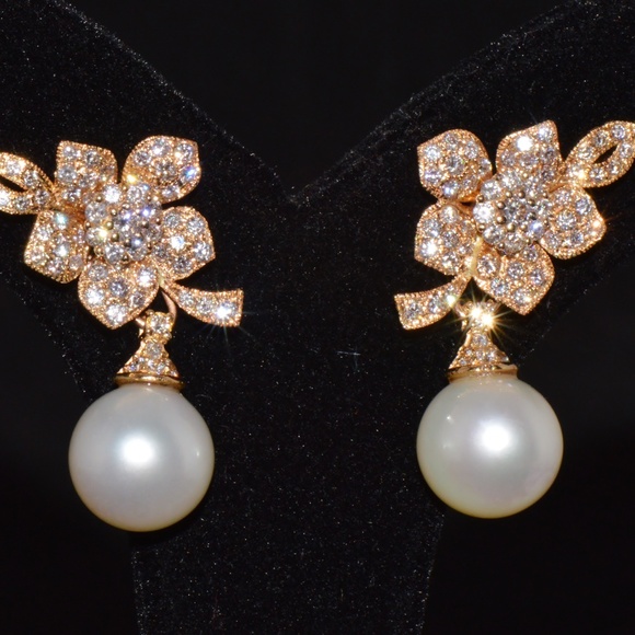 CERTIFIED NATURAL SOLID 18K GOLD 21.5CTS DIAMOND SOUTH SEA PEARL 3-IN-1 EARRINGS - Picture 14 of 14